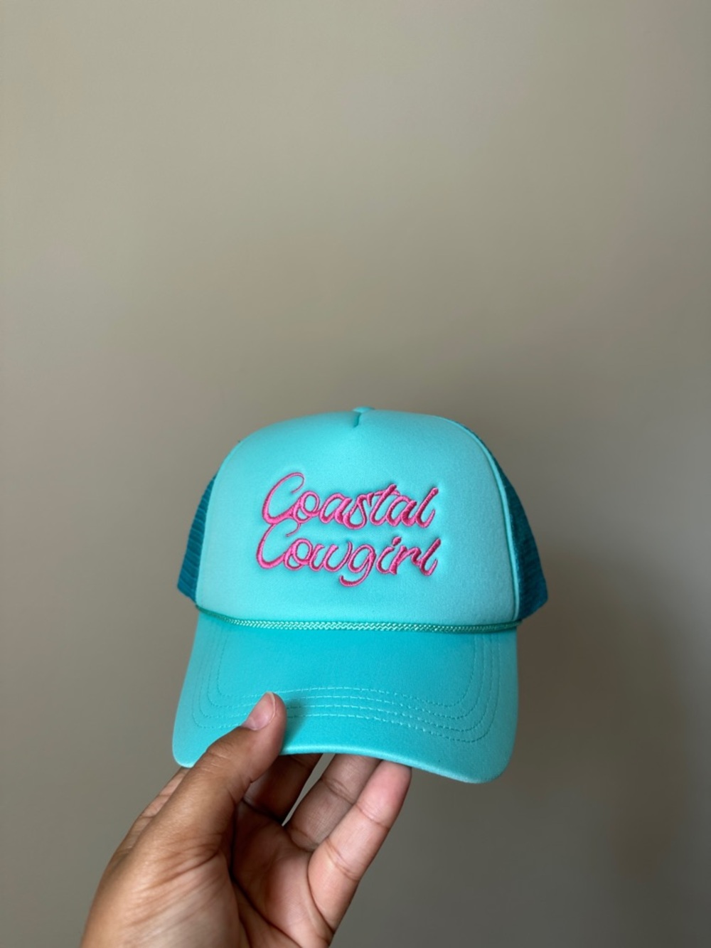 Turquoise 'Coastal Cowgirl' Embroidered Trucker Hat